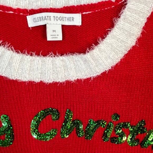 Festive Christmas Ugly Sweater Cat with Cateye glasses, Medium, Red - Picture 4 of 7